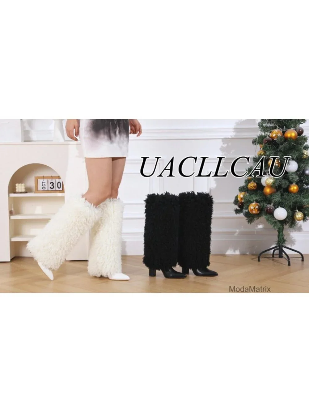 Faux Leather Faux Fur Knee High Wide Calf Fold Over Boots